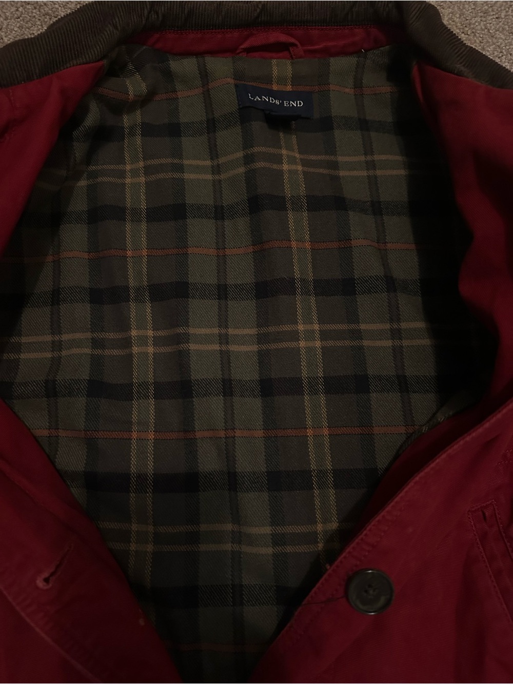 Vintage Lands End Barn Coat Jacket Dark Red and Plaid Lined Women's Size Small - Picture 6 of 8
